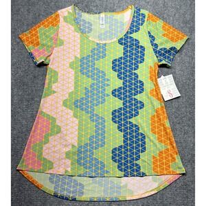 LulaRoe Classic T-Shirt Womens S Multicolor Geometric Round Neck Short Sleeve